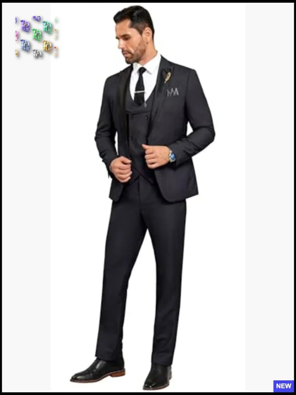 Slim Fit Three Piece Suit Set Formal Classic Elegant Wedding Prom Party
